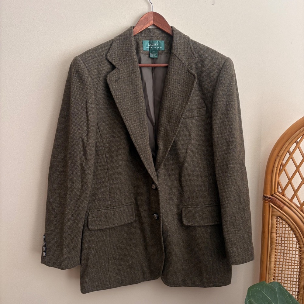 Vintage Polo Ralph Lauren Womens Equestrian Brown Herringbone Riding Blazer Coat